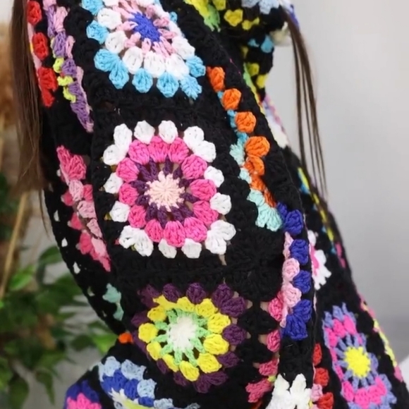 Crocheted Granny Square Cardigan Sweater xl xxl Homemade - Picture 2 of 10